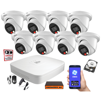 ZESTAW MONITORINGU IP Dahua NVR2108-S3 + 8x IPC-HDW2249TM-S-IL-0280B 2MPX 2.8mm IR30 1TB